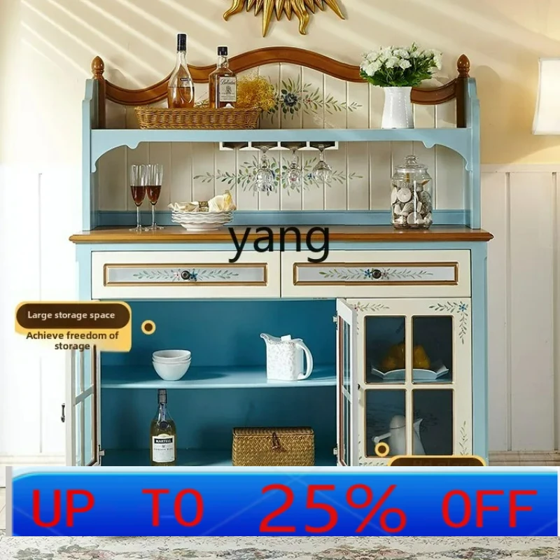 

LTT wine cabinet three-door meal painted blue large-capacity side cabinet pastoral storage cabinet