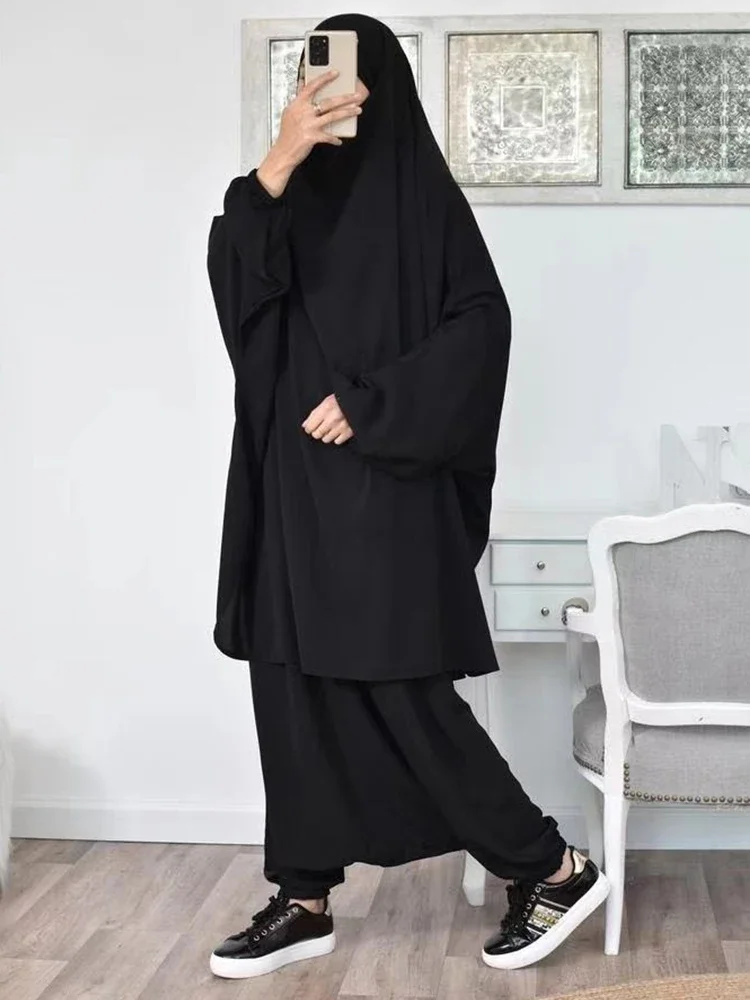 

Eid 2 Piece Set Muslim Women Long Khimar + Skirt Suits Prayer Garment Abaya Dress Pant Full Cover Islamic Kaftan Djellaba jilbab