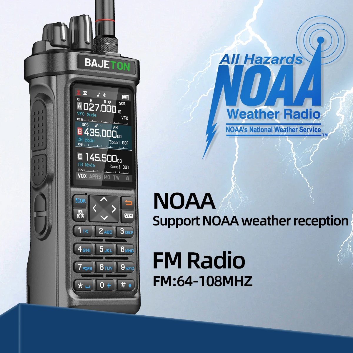 BAJETON BJ-9000 Walkie Talkie AM/FM/CB/LSB/USB/CW Receptor com GPS APRS 10W Bluetooth Programação de telefone CB Ham Radio RT-950PRO