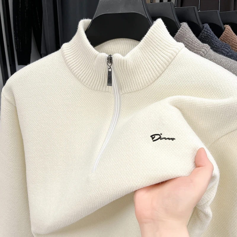 Sweater Rajut Pria Berkualitas Tinggi dengan Ritsleting dan Cetakan Huruf, Hangat untuk Musim Dingin, Hoodie Fashion Jepang, Penjualan Terlaris, Pakaian Pria yang Lembut