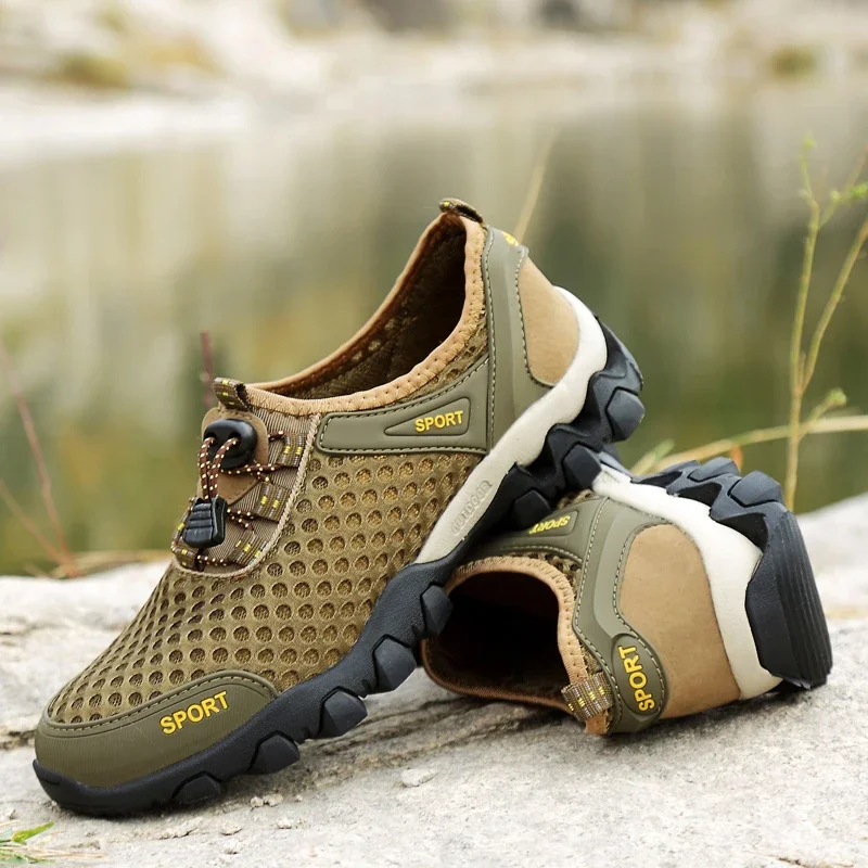 2024 Summer men's outdoor leisure breathable mesh hiking shoes are soft, comfortable, breathable, anti slip, and wear-resistant