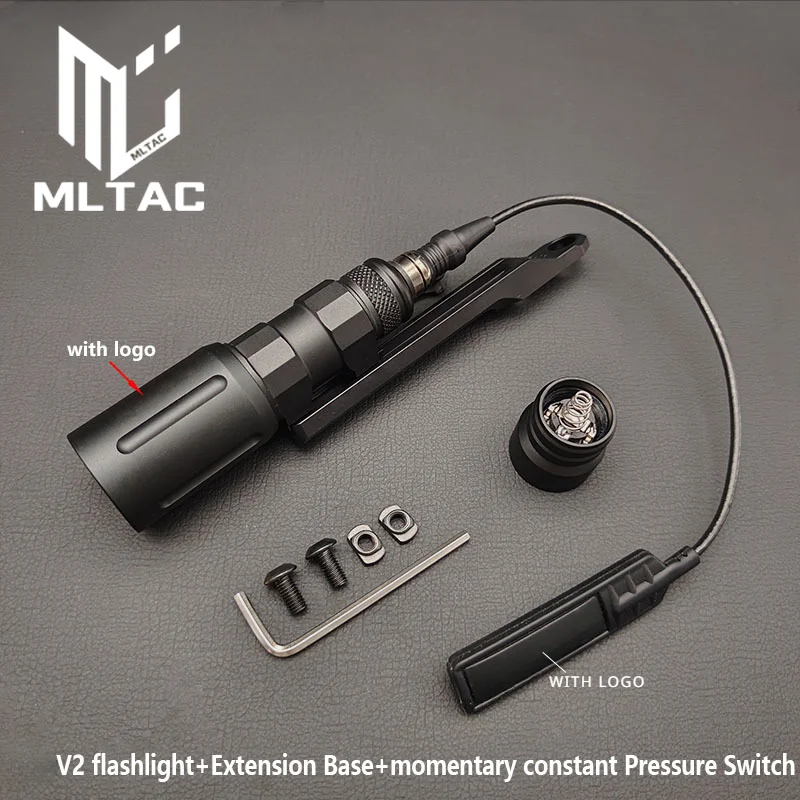 Tactical V2 Weapons Flashlight Momentary Constant Remote Pressure Switch And CNC Extension Mount Combination Set For MLOK System