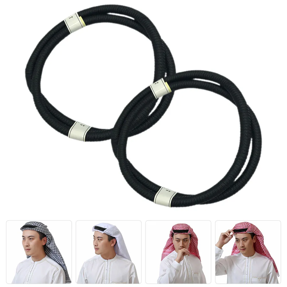 

2Pcs Men Arab Turban Headband PU Material Comfortable Keffiyeh Scarf Wrap Rope for Windproof Secure Fit Middle East Muslim