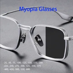 Mężczyźni czysty tytan okulary dla osób z krótkowzrocznością fotochromowe Big Face Retro pełna ramka krótkowzroczne okulary fotochromowe luksusowe marki 125 150