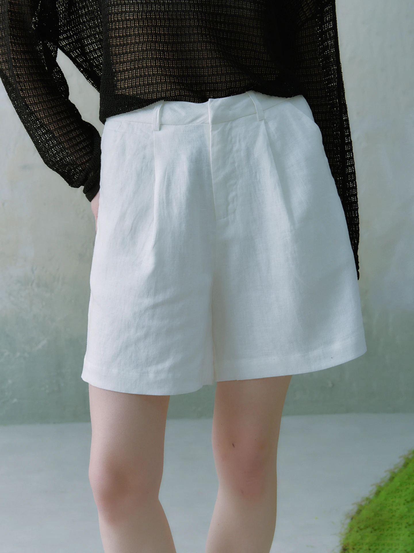 

White Linen Wide Leg A-Line Shorts Women's Spring Summer High Waist Casual Pants Comfortable Natural Waist Cotton