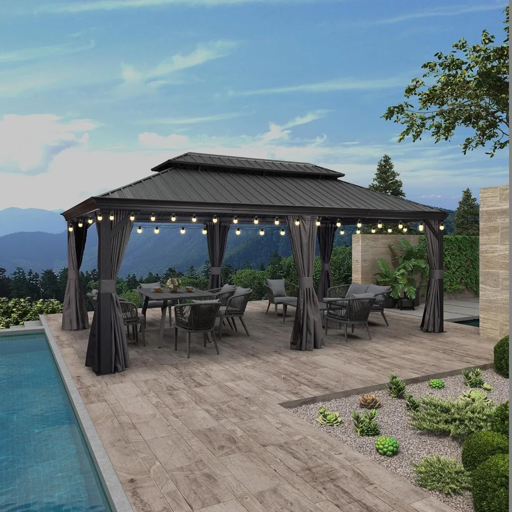 12' X 20' groot tuinhuisje aluminium gegalvaniseerd staal dubbel dak voor terrasgazon en tuin tuin tuinhuisje grijs