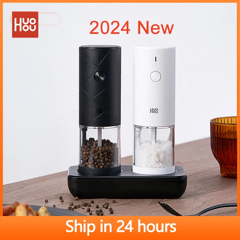 

2024 NEW Huohou Electric Grinder Pepper Seasonings Spices Grain Mill Salt Shaker LED Light 6 Modes Kitchen Cooking Tool 2pcs Set