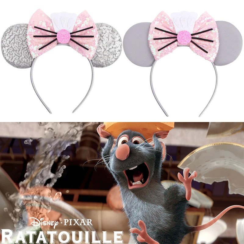 

Disney Ratatouille Remy Sequin Ear Headbands for Adults Mickey Mouse Bows Hairbands Women Girls Party Hair Accessories Kids Gift