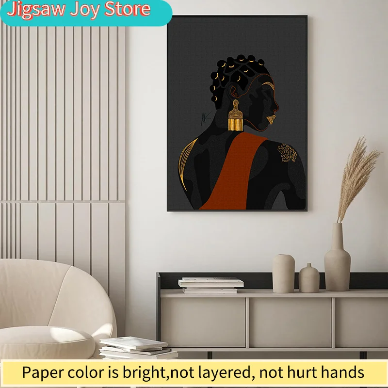 

African American Woman Art Jigsaw Puzzle - DIY Abstract Figure Puzzle with Premium White Cardstock, Ideal for Family Bonding,