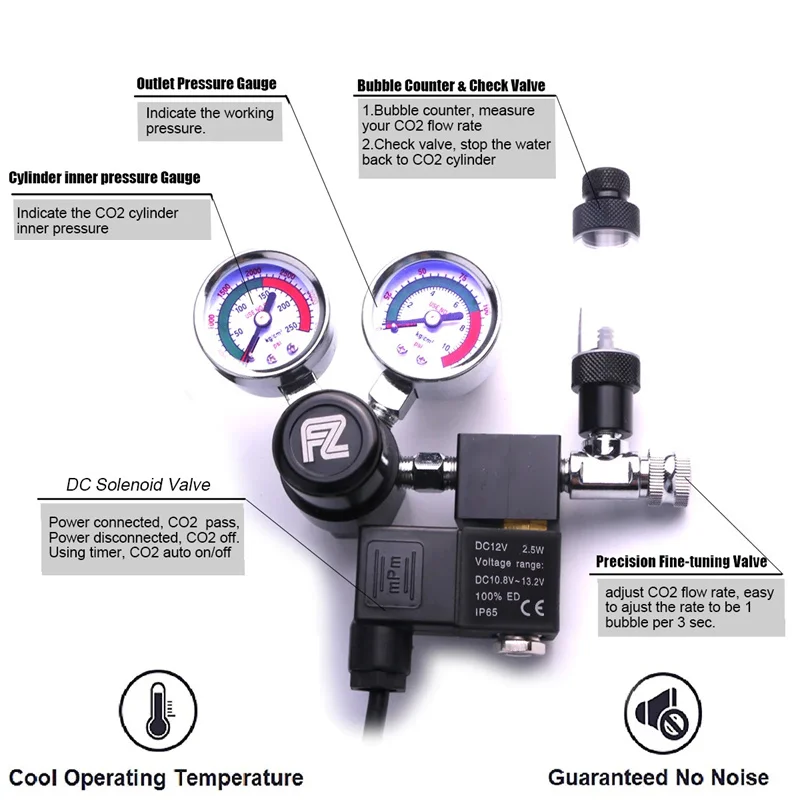 Fzone Single Stage Big Gauge regolatore di Co2 accessori per acquari serbatoio del cilindro della ciotola di pesce contatore di bolle riduttore di