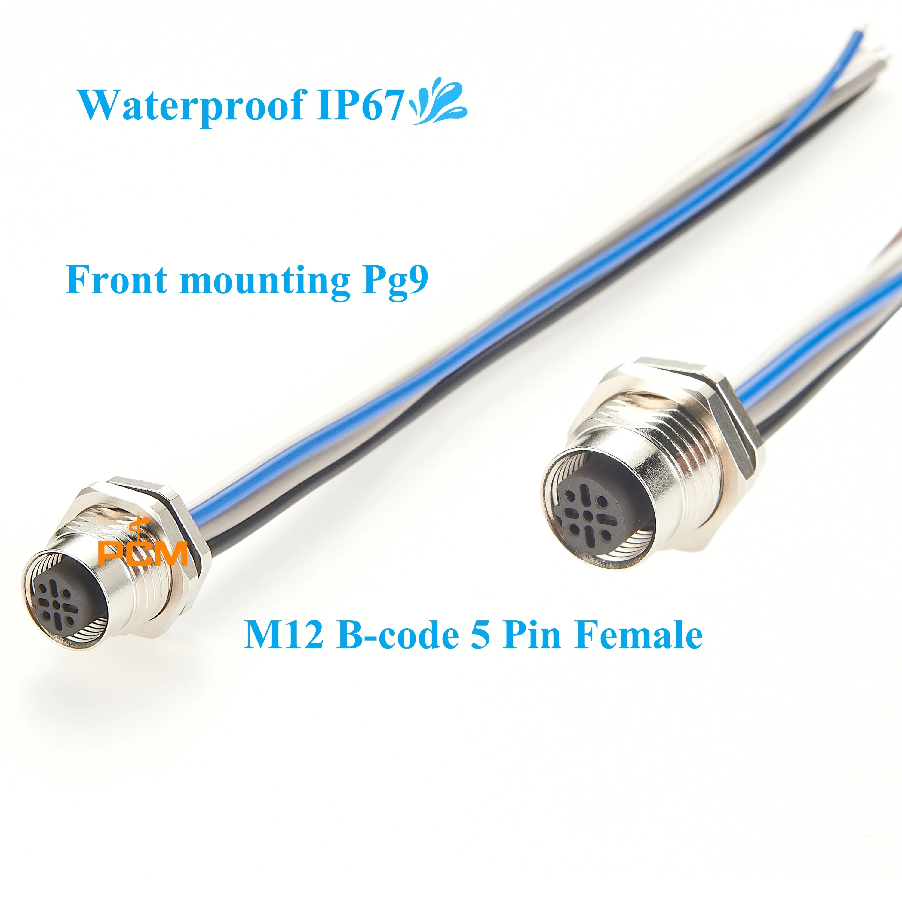 IP68 M12 Bulkhead Receptacle 5 pin B-code to Pigtail Front Mounting Data Cable RS485 RS422 for CANopen INTERBUS DeviceNet Sensor