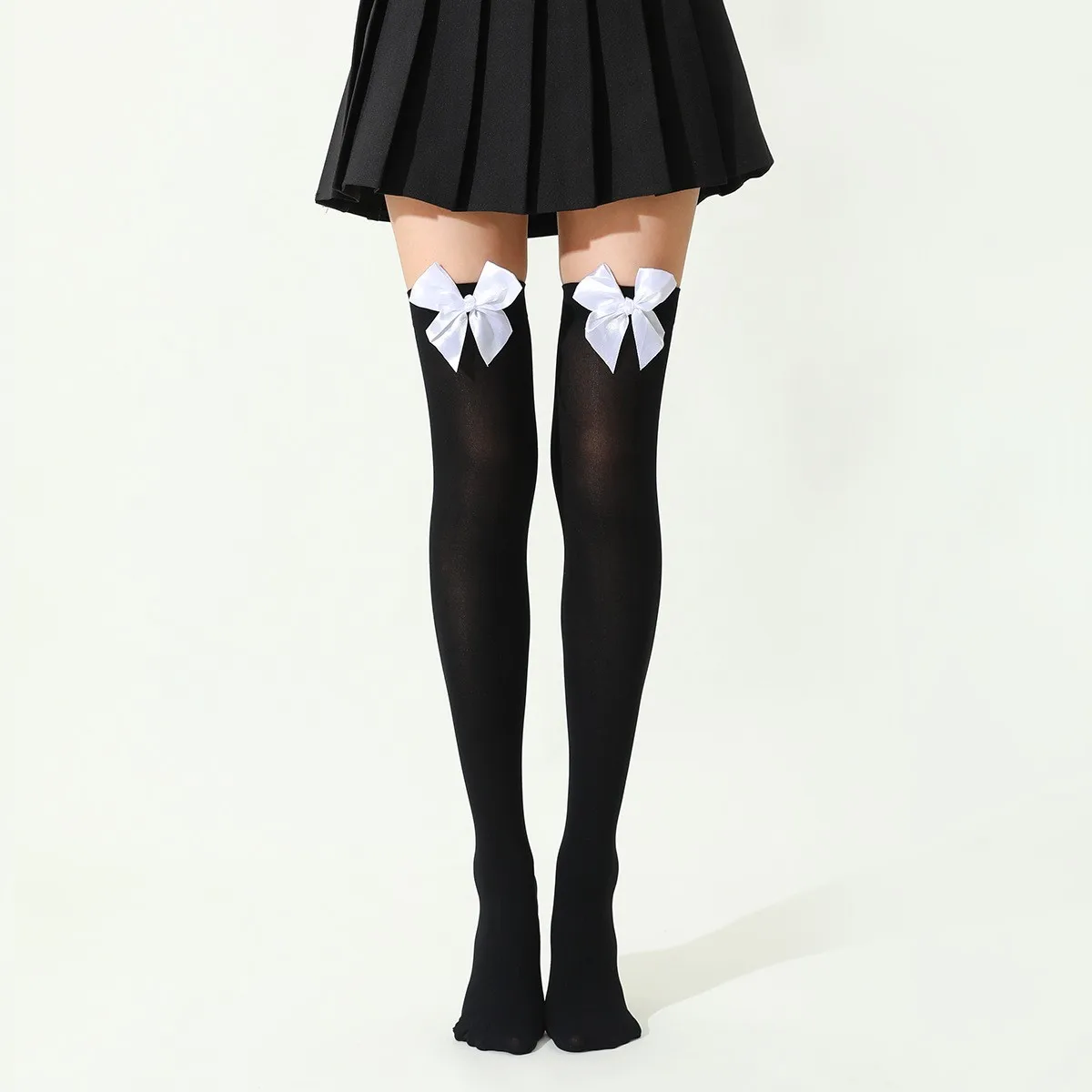 Satin Bow-Knot Long Stockings Cute Girls Over-The-Knee Socks Lolita Stockings Thigh High Legwear Breathable Elastic Socks