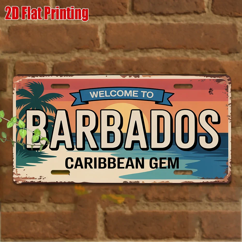 2D Flat, 2D Flat Printing, 1pc, Vintage Metal Sign, Only for decoration, Outdoor Wall Art (29.97cm * 14.99cm), BARBADOS Alumi