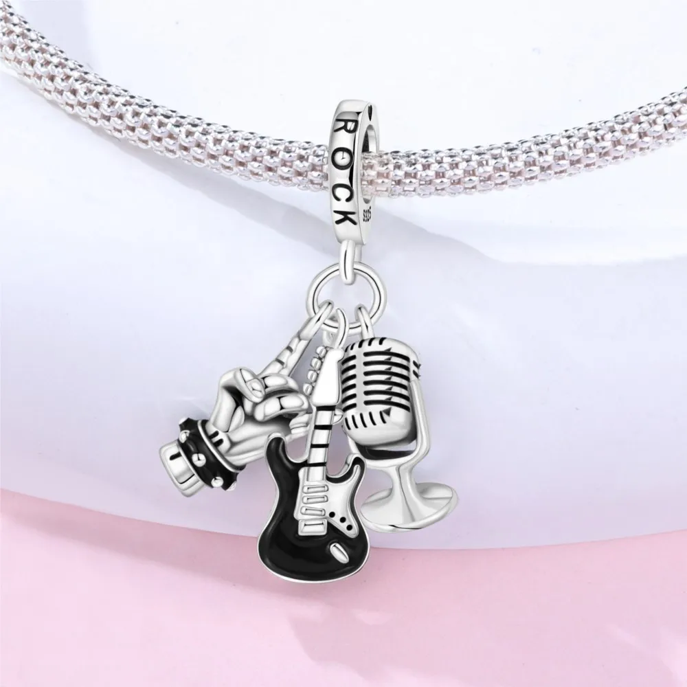 925 Sterling Silver Music Rock Hobby Pendants Bracelet Charms Fit Jewelry Party Beads DIY Exquisite Festival Gifts Accessories