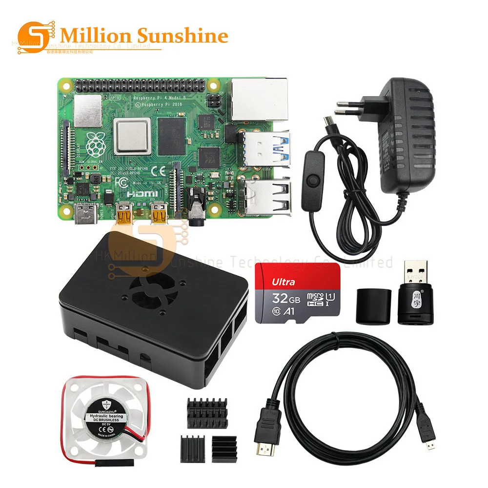 Kit originale Raspberry Pi 4 modello B 8GB 4GB 2GB con adattatore di alimentazione, custodia in ABS, scheda 32G 64G e dissipatore di calore per