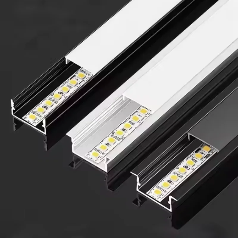 0.5M/1M/2M LED Aluminum Profile Black Silver Recessed Channel Holder Ceiling Wall Corner Kitchen Living Room Decor Bar Lighting