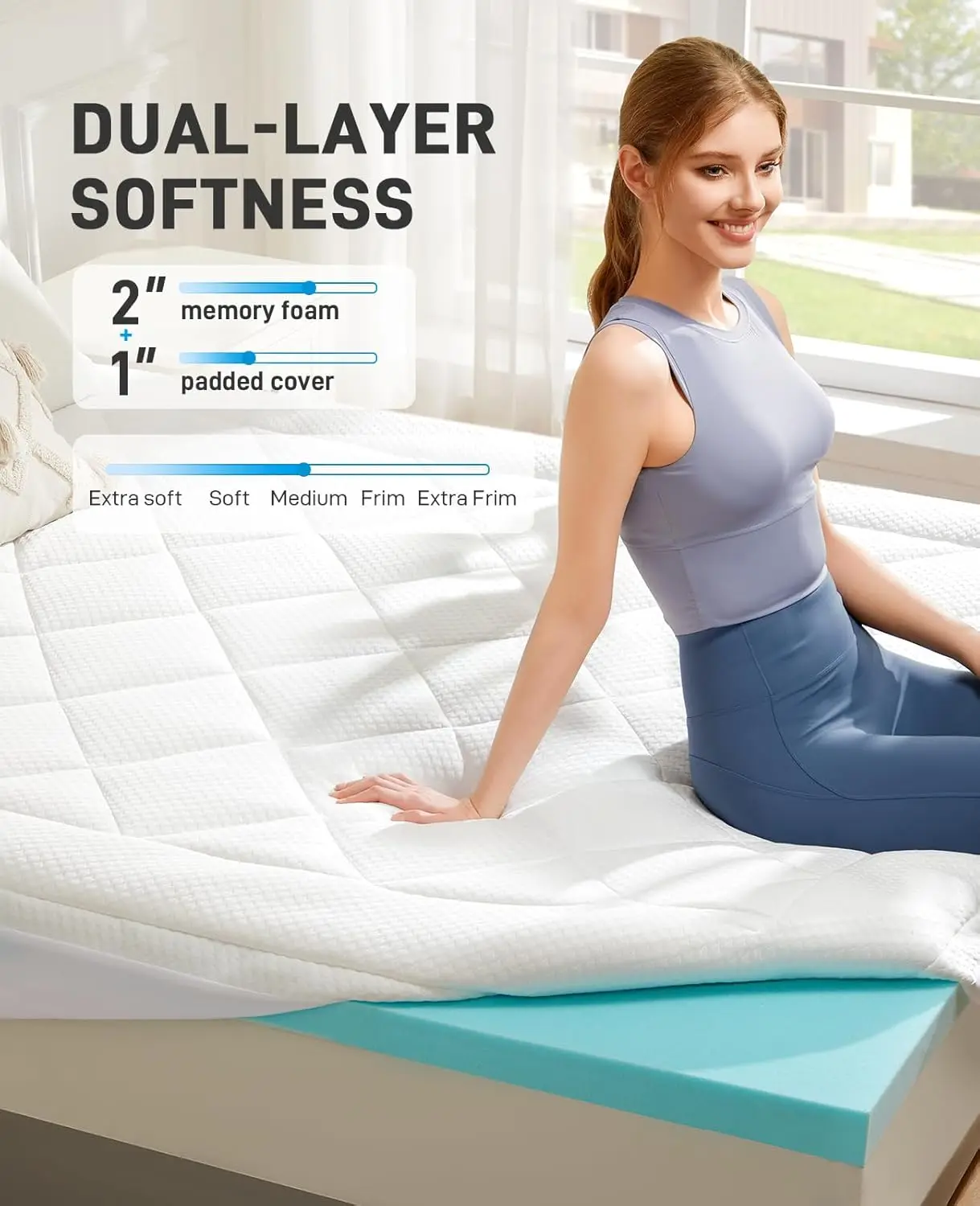 Dual Layer 3 Inch Memory Foam Mattress Topper King Size, Ultra Soft Support, 2 Inch Cooling Gel Memory Foam Plus 1 Inch Pillow