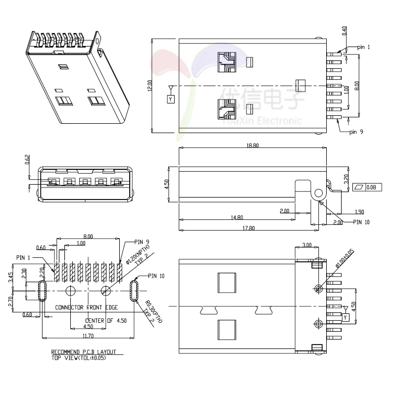 10 Pcs USB 3.0 Tipe A MALE Plug Konektor 9 Pin SMT SMD Kecepatan Tinggi Transmisi Data USB 3.0 jack Pengisian Soket Solder