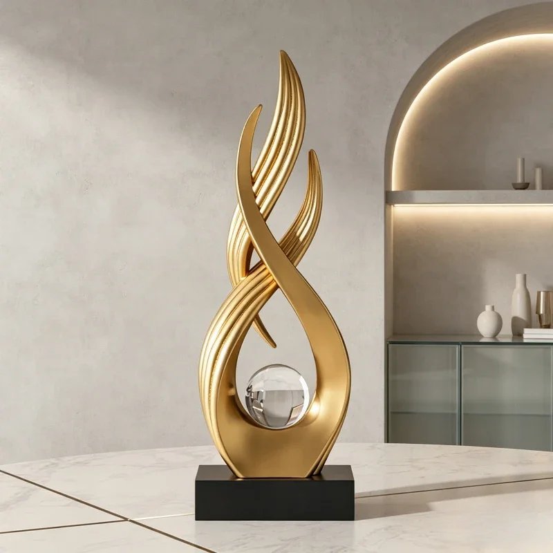 Sculpture with Crystal Ball Modern Light Luxury Ornament Resin Statue for Living Room TV Cabinet Office Table Home Decor