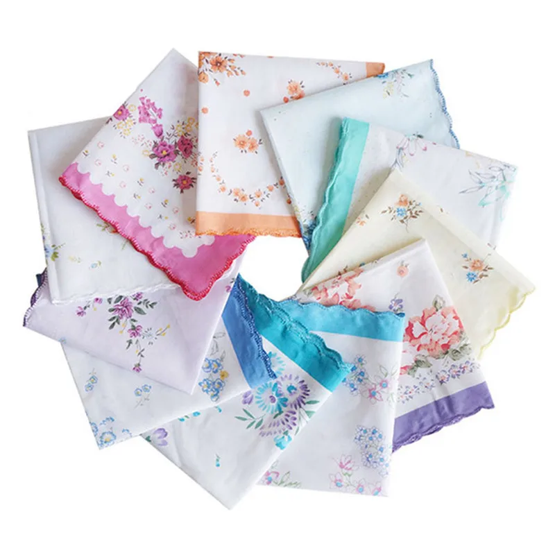 6Pcs 30x30cm Vintage Cotton Women Hankies Lace Flower Hanky Floral Assorted Cloth Ladies Scarf Pocket Hankerchief