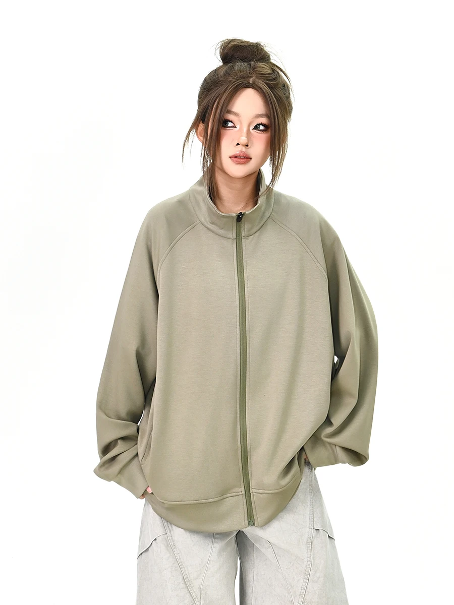 

Женская уличная куртка свободного кроя с воротником-стойкой на молнии, весна 2026, повседневная, в американском стиле, для пар, верхняя одежда