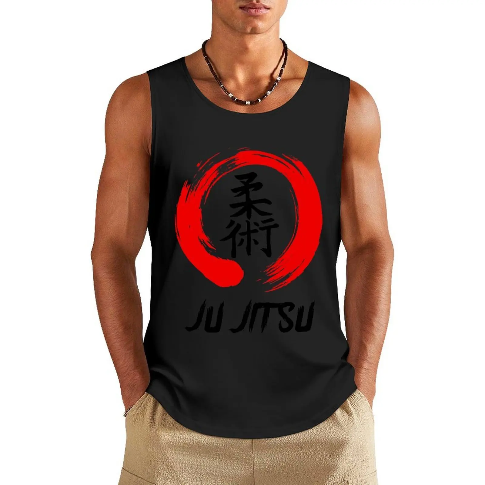 

JuJitsu Kanji and red brush circle Tank Top mens clothing Men's t-shirts Men sleeveless tee sports suits