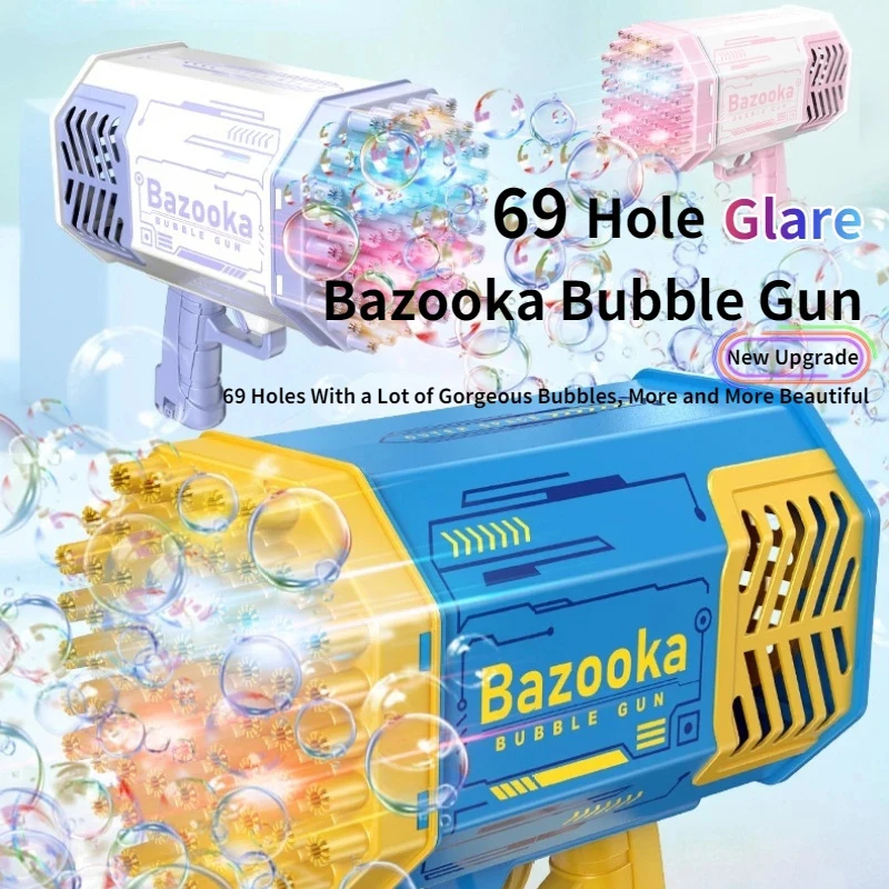 69 Holes Rocket Launcher Bubble Machine Toys Handheld Gatling Soap Bubbles Gun Outdoor Children Interactive Toys Birthday Gift