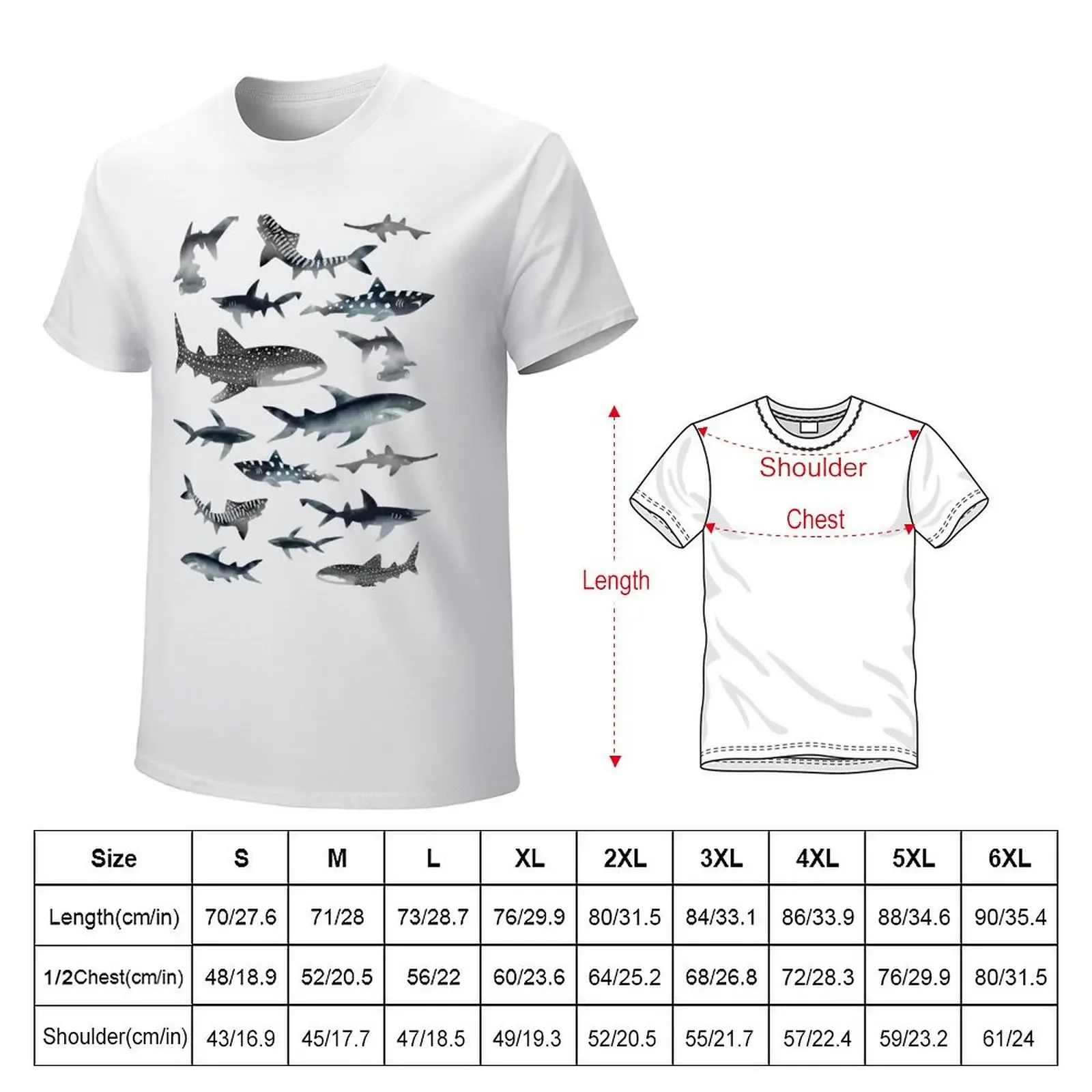 Sharks! Sharks! Sharks! Dark Ocean Watercolour T-shirt quick drying blacks customs fitted t shirts for men