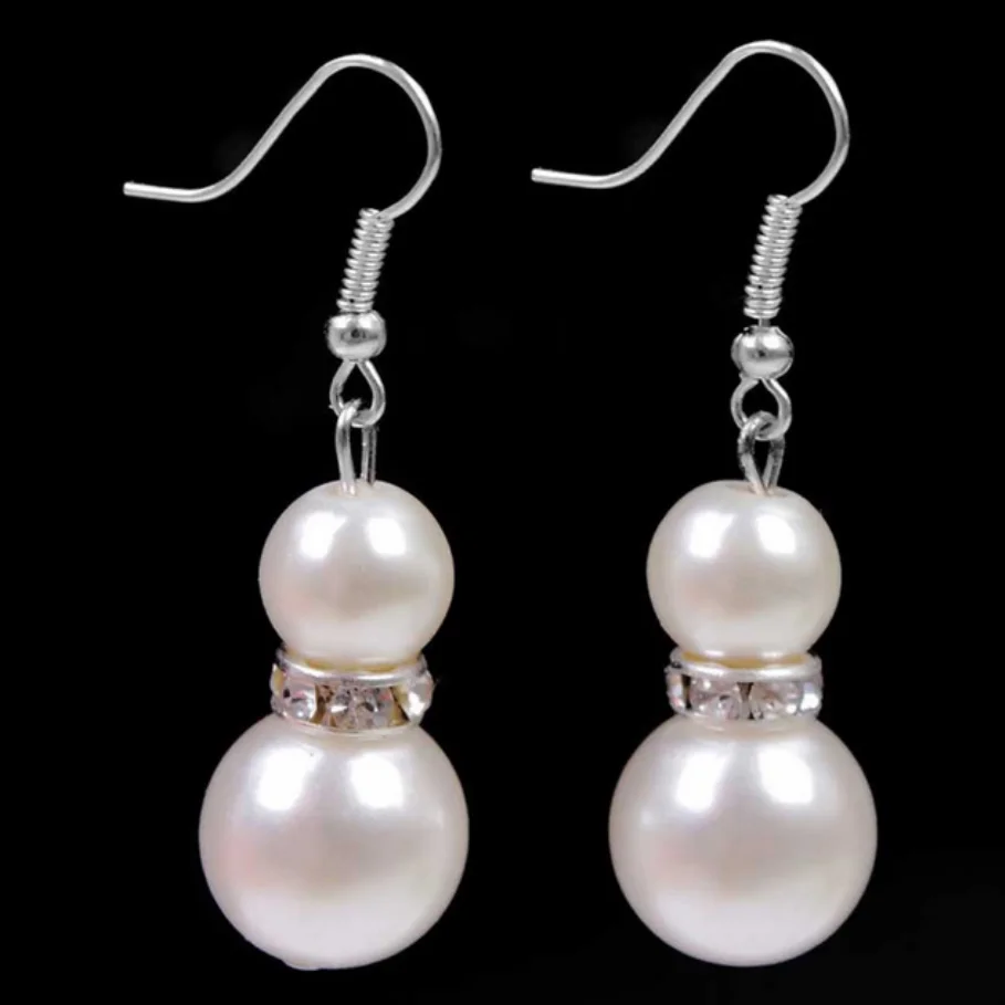 

Pair Of 10-11mm South Sea Real White Round Pearl Dangle Earrings For Women Jewelry