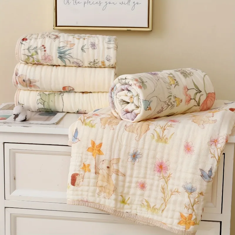 

Infant Bath Towel 6 Layer Soft Cotton Quick Dry Absorbent Floral Bunny Design for Baby Beach Travel Holiday Gift Present