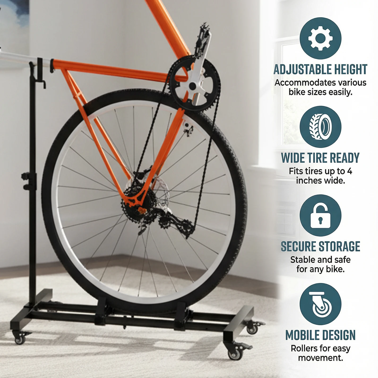 

Bike Storage Rack with Casters Vertical Bike Holder Space-Saving Upright Indoor Bicycle Floor Stands for Mountain And Road Bikes