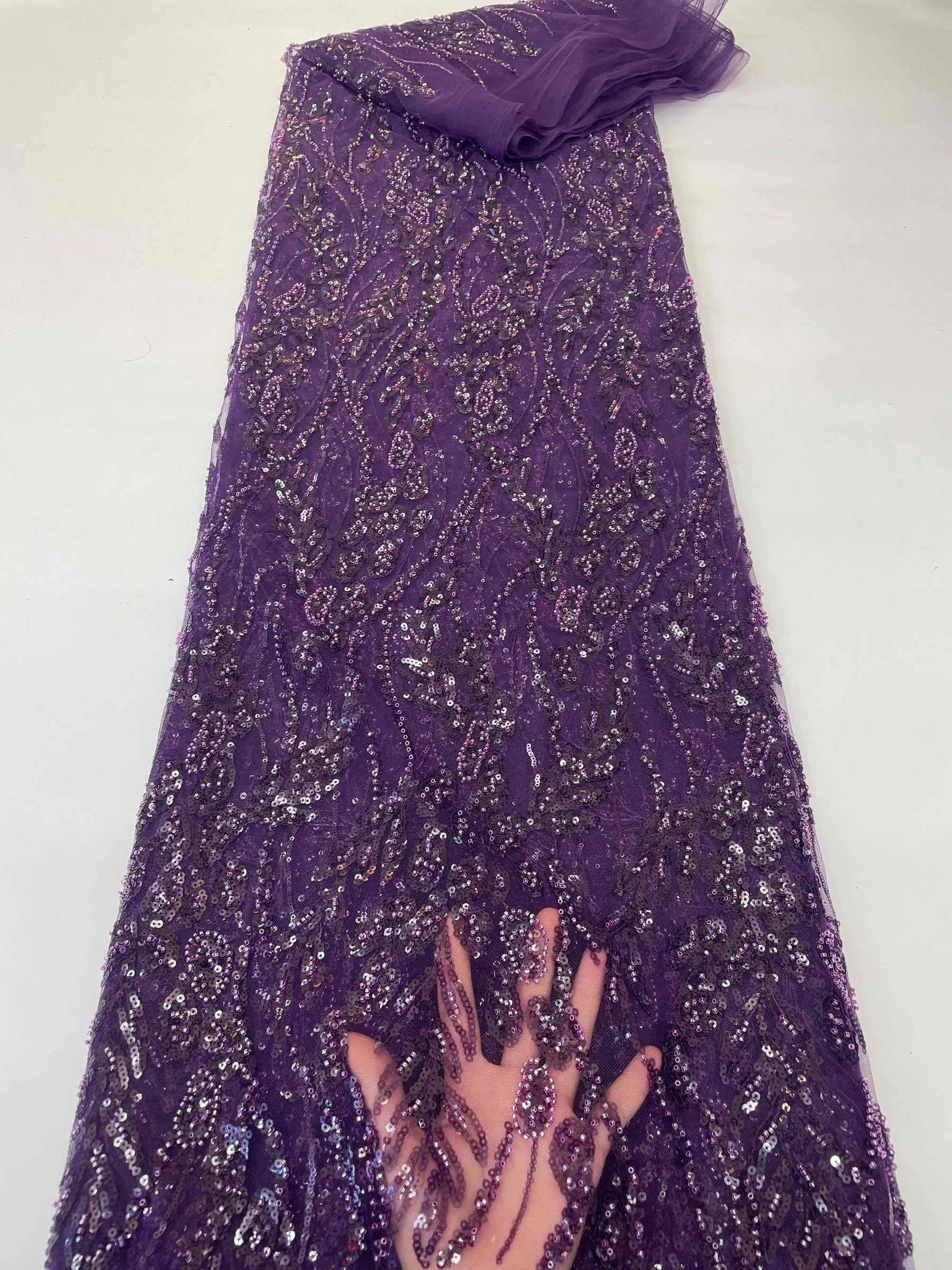 

Luxury African Lace Fabric With Beads Lace High Quality Fashion Sequin Embroidered French Tulle Lace Fabric For Nigerian Wedding