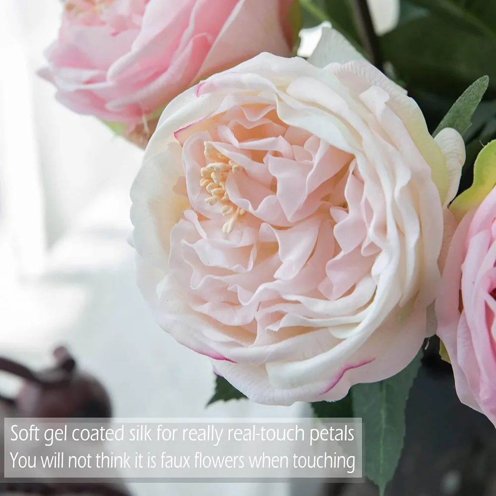 Rosas David Austin de seda com haste longa de 24 polegadas para decoração de casa elegante e peças centrais