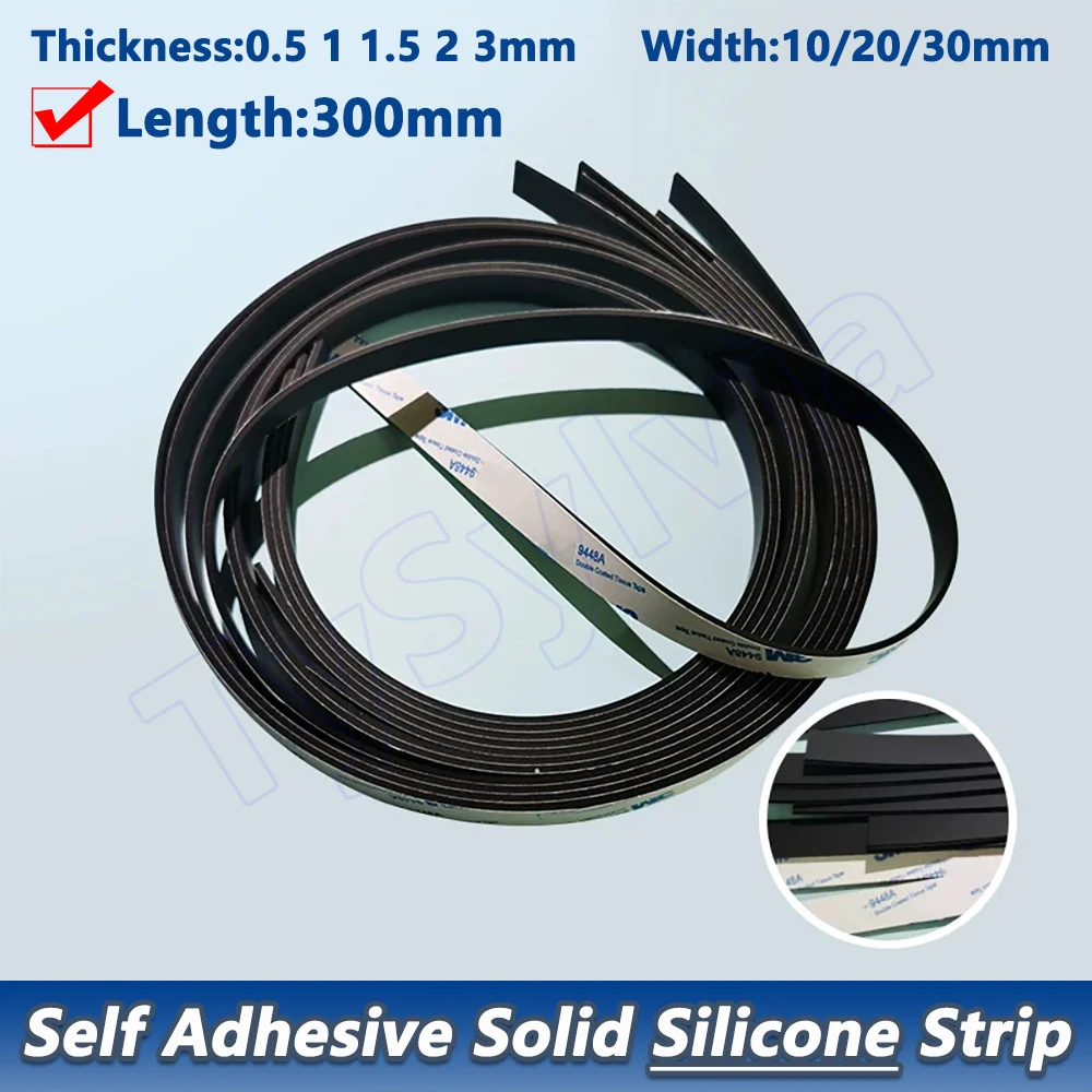 

1Pc 300mm Length Black Silicone Rubber Strip Self Adhesive Seal Gasket Anti-skid Shock Absorption Sealing Strip Width 10/20/30mm