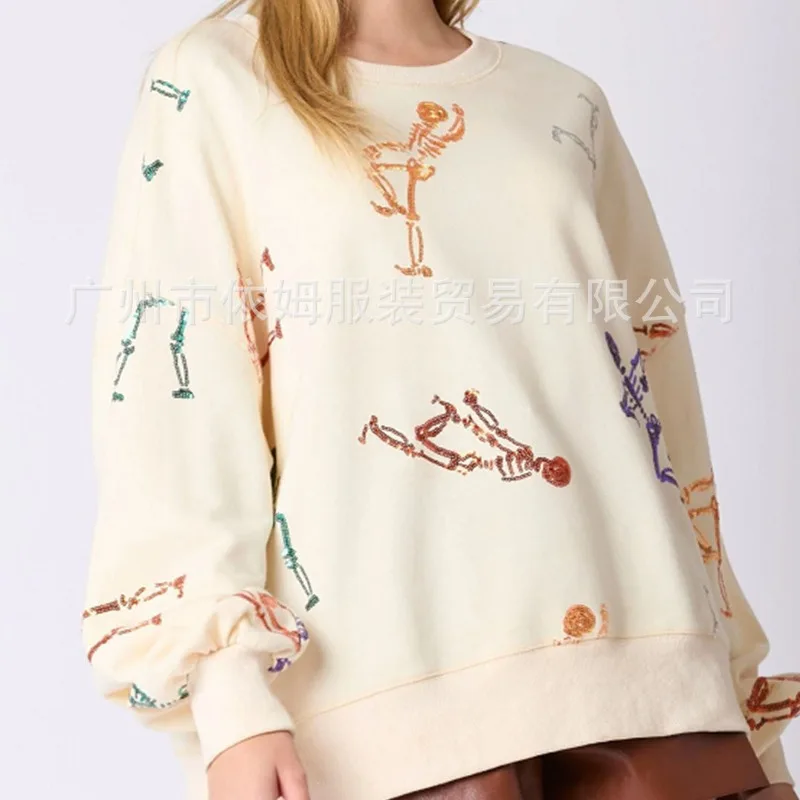 Women's Halloween Sweatshirt Autumn Casual Loose Long Sleeve Round Neck Pullover Tops Fashion  Pumpkin Sequins Tops