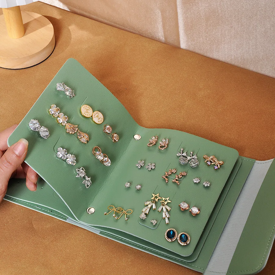 

1 шт., сумка для хранения ушей из искусственной кожи, многослойный органайзер для хранения отделки ювелирных изделий, сумка для хранения книжного типа для серег, колец