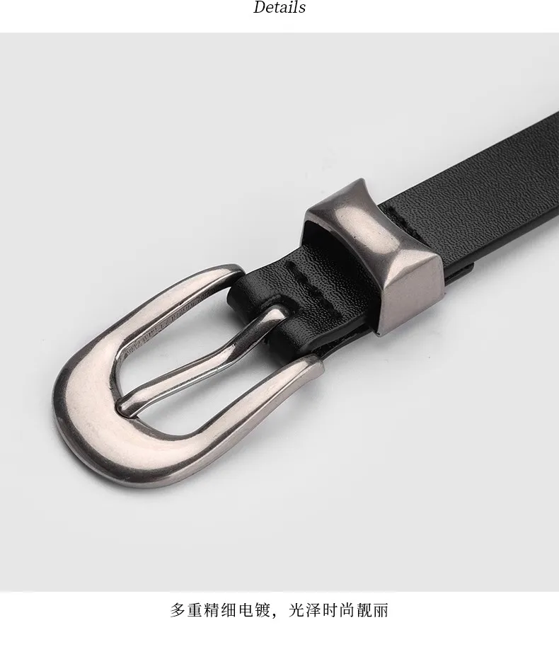 1.8cm Width Leather Belt for Women Zinc Alloy Silver Buckle Split Leather Casual Belt Genuine Leather Thin Belt Female Vintage