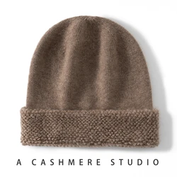 MERRILABM High Quality Winter Unisex Cashmere Hat Fashion Cuffed Beanie Hats Outdoor Warm Pure Cashmere Knit Caps for Women Men