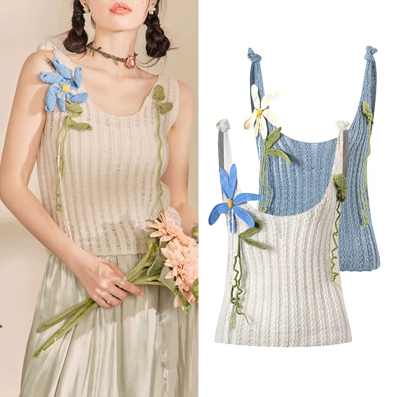 

e Вязаный жилет с 3D цветочным узором для похудения Gentle Sle Faionable Anti-Aging Small ence Design Summer New Arr...