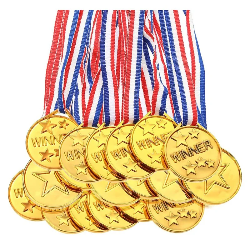 Paquete de 30 medallas de plástico dorado para niños, premios perfectos para deportes, competición y favores de fiesta