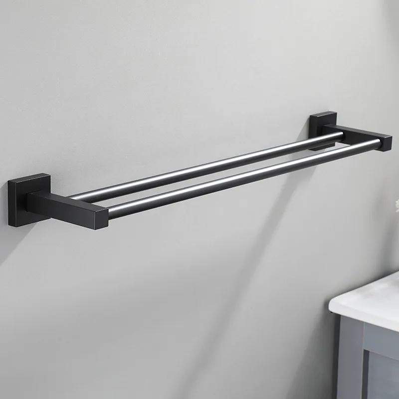 1PC 40/50cm Space Aluminum Black Towel Holder Double Rod Square Bathroom Hotel Double Bath Towel Holder Towel Pole Single Rod