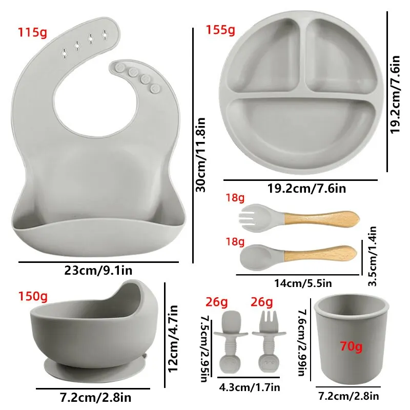 8 Stück Kinder füttern Geschirr Set lernen, Trainings gabel Löffel Baby Abendessen Teller Lätzchen ergänzende Lebensmittel Saugnapf Schüssel Set zu essen