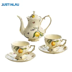 JUSTINLAU Lemon Espresso Cups Elegant Tea Set European Style Tea Cup and Saucers Set Ceramic Mug Coffee Cup Set Dessert Plate