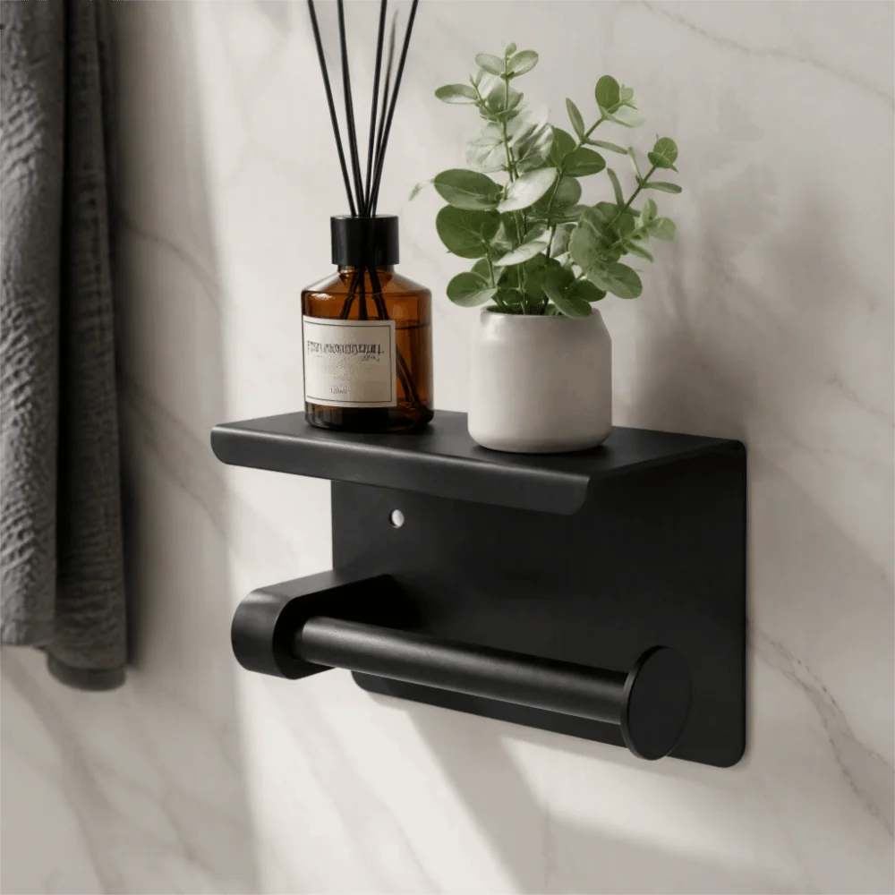 Stainless Steel Toilet Paper Holder Wall Mounted with Shelf Tissue Dispenser Rust Resistant Easy Install Roll Paper Holder