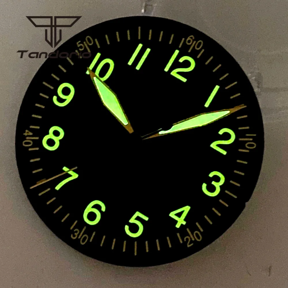 33.5mm Black Watch Dial Face Yellow Marks Hands Set Green Luminous Fit NH35 NH36 ETA2824 PT5000 Miyota8215 Automatic Movement