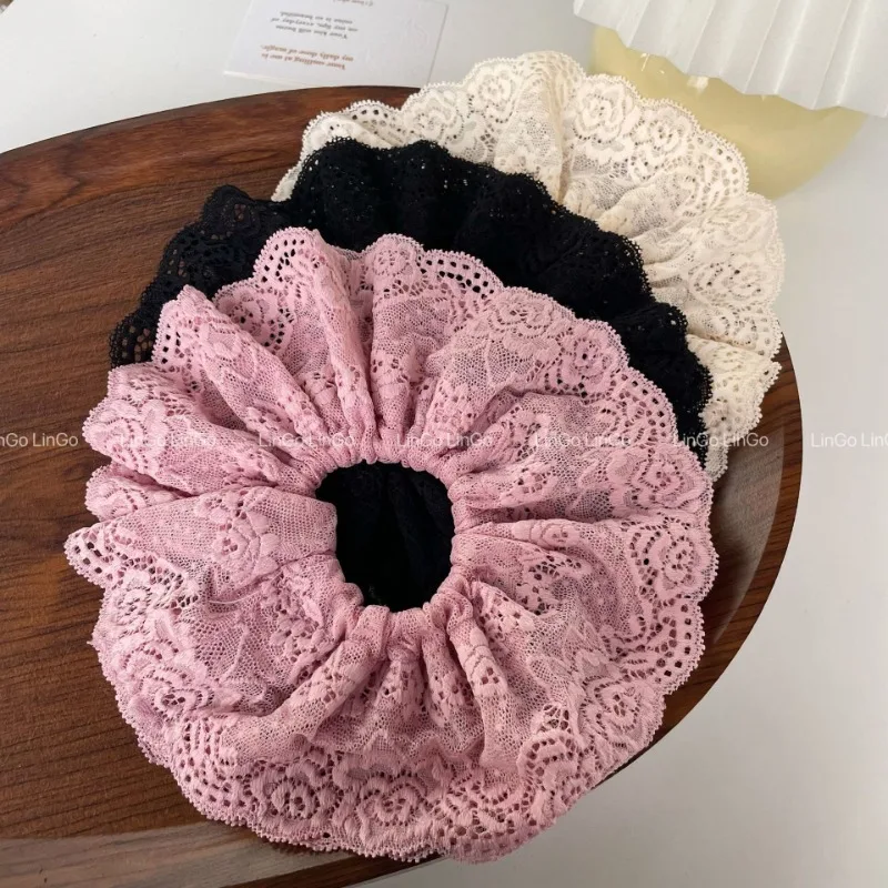 French Vintage Lace Double-layer Large Scrunchie Headdress for Women 2024 Fashion Korean Sweet Hair Band Hair Accessories