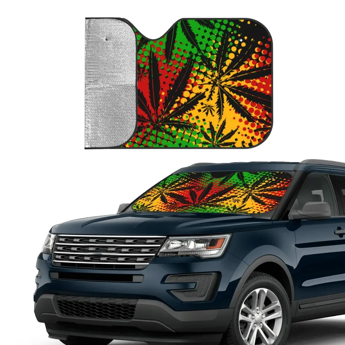 Rasta Marijuana Cannabis Rastafarian Windshield Sunshade Weed Leaf Front Block Window Sunshade Visor Blinds Sun Shade Protect