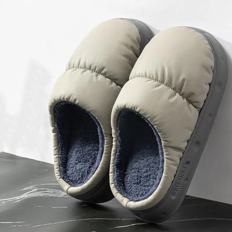 Weiche, dicke, wasserdichte Hausschuhe für Herren, Winter 2026, warme Plüsch-Innenschuhe, Übergröße 47, Paar-Baumwoll-Hausschuhe. – Detail 12