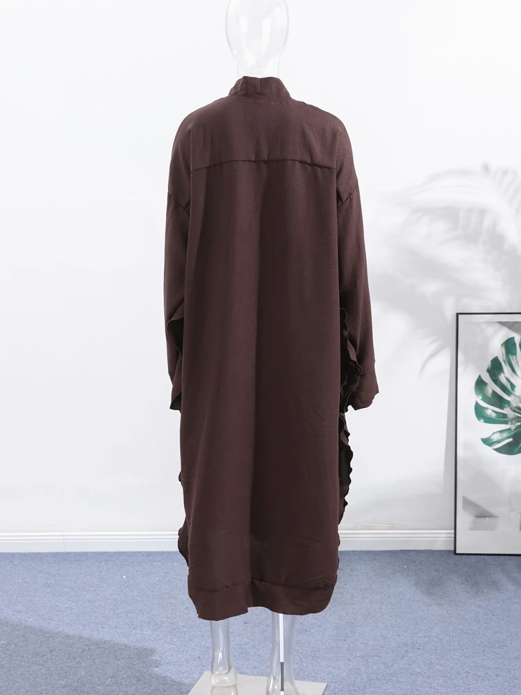 فضفاض الخامس الرقبة الدانتيل يصل الكشكشة فستان طويل المرأة أنيقة Batwing كم أزرار فساتين الحفلات 2025 الخريف الصيف سيدة عطلة الجلباب #5