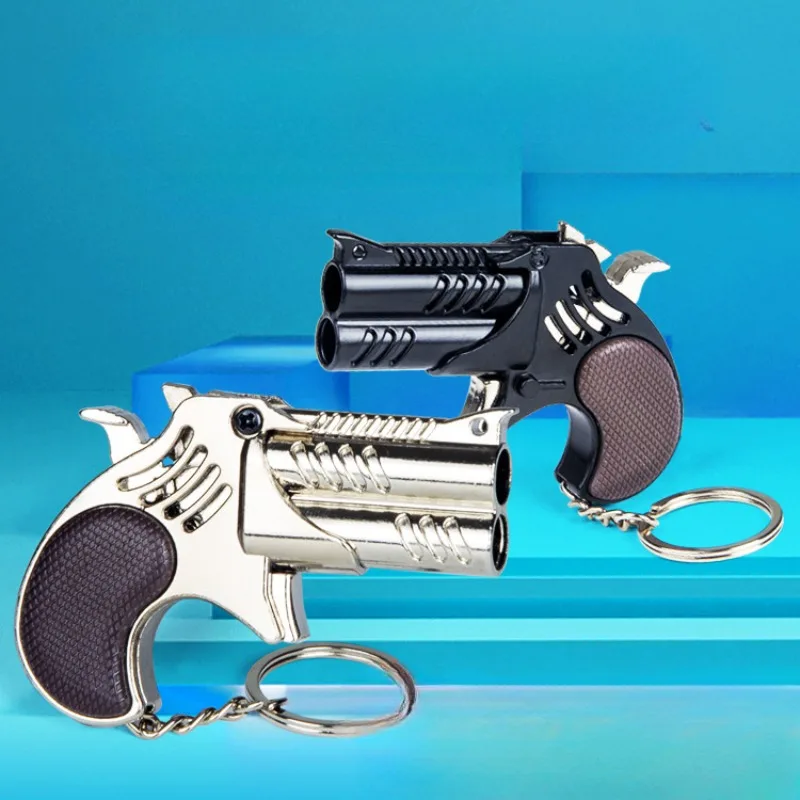 Mini pistola de banda de goma de 6 disparos, pistola de banda de cuero, modelo de aleación, juguete de colección para niños, regalo de Navidad, llavero de tiro